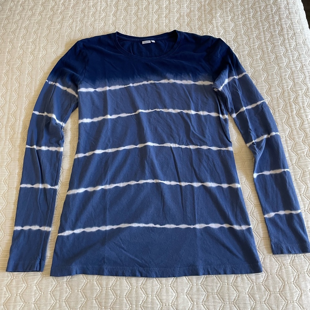 CHANCE Tie-dyed Long Sleeve Cotton Top, shades of Blue + White. Medium